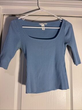 H&M Light Blue Ribbed Square Neck Top